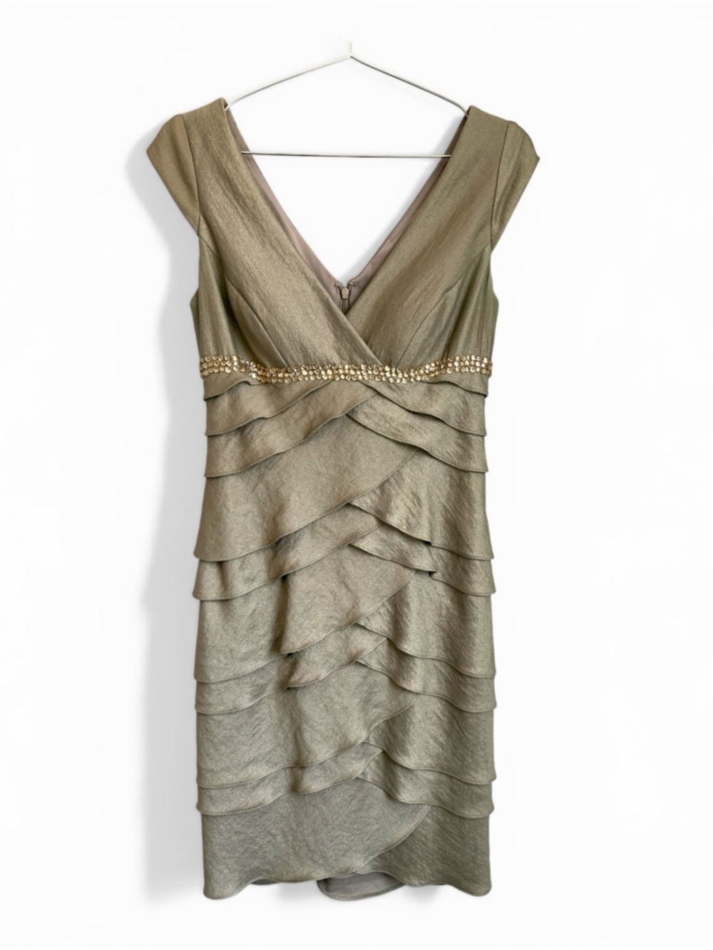Alex Evenings Gold Tiered MIDI Dress Sz 6 Formal Wedding Guest Mother Bride